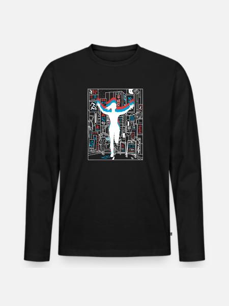 Vaporwave Synthwave Skyline Marathon, Trail Running - Men's Premium Organic Long Sleeve Shirt - black