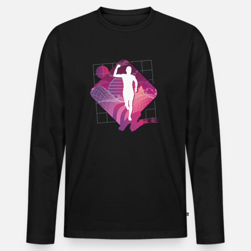 Vaporwave Synthwave Marathon, Trailrunning - Männer Premium Bio Langarmshirt - Schwarz
