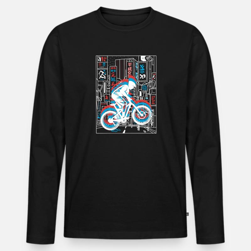 Vaporwave Synthwave Skyline Downhill - Männer Premium Bio Langarmshirt - Schwarz