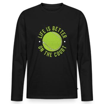Tennisplatz Spruch Für Tennis - Männer Premium Bio Langarmshirt - Schwarz - Vorne - Nico (187cm)