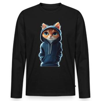 Chat Bucky avec pull - T-shirt manches longues Premium bio Homme - noir - Devant - Nico (187cm)