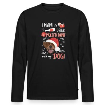 Labrador vin chaud Noël - T-shirt manches longues Premium bio Homme - noir - Devant - Nico (187cm)