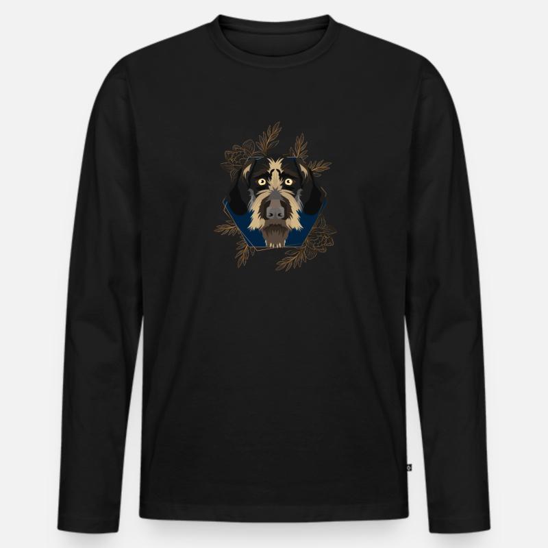 Goldener Hund Deutsch Drahthaar - Männer Premium Bio Langarmshirt - Schwarz