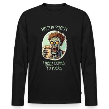 Coffee Zombie Shirt Drôle Tshirt d’Halloween - T-shirt manches longues Premium bio Homme - noir - Devant - Nico (187cm)