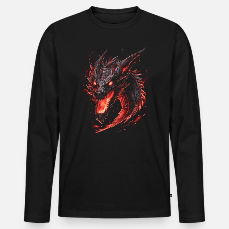 Feuerdrache Fantasy Drache - Männer Premium Bio Langarmshirt - Schwarz