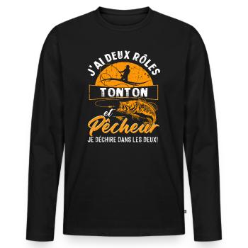 J'ai Deux Roles TONTON Et Pecheur Je Déchire Dans - T-shirt manches longues Premium bio Homme - noir - Devant - Nico (187cm)