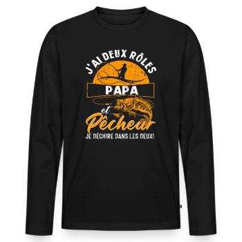 J'ai Deux Roles PAPA Et Pecheur Je Déchire Dans - T-shirt manches longues Premium bio Homme - noir - Devant - Nico (187cm)