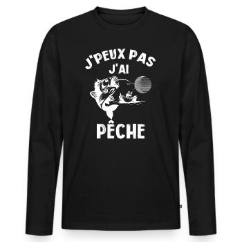J'peux Pas J'ai Pêche, Pêcheurs, Poisson, Pêcheur - T-shirt manches longues Premium bio Homme - noir - Devant - Nico (187cm)