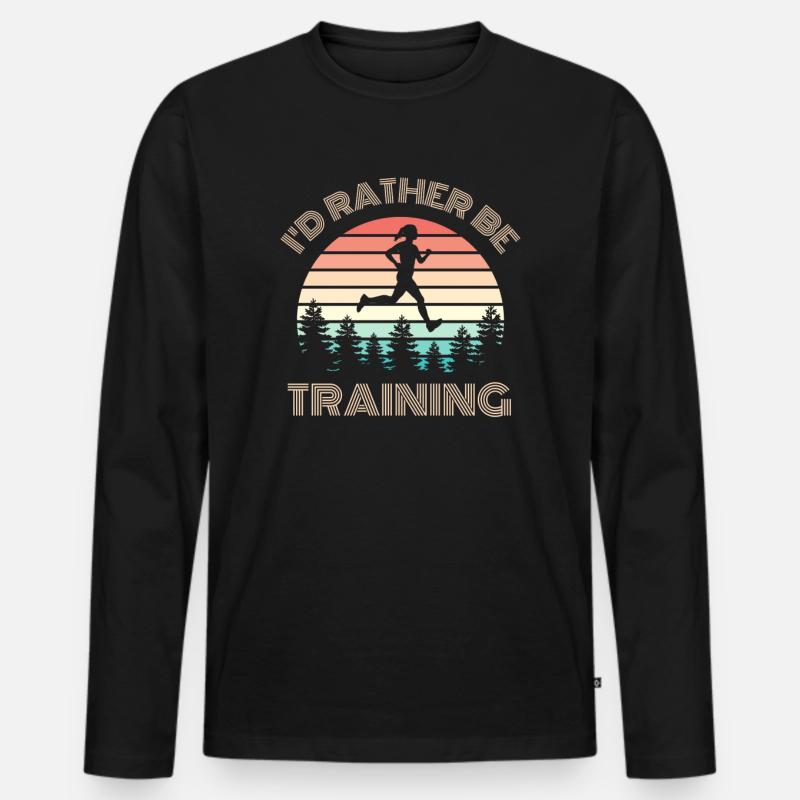 I'D RATHER BE Training Spruch Retro Sonne - Männer Premium Bio Langarmshirt - Schwarz