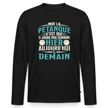 La Pétanque Hier Aujourd'Hui et Demain - T-shirt manches longues Premium bio Homme - noir - Devant - Nico (187cm)