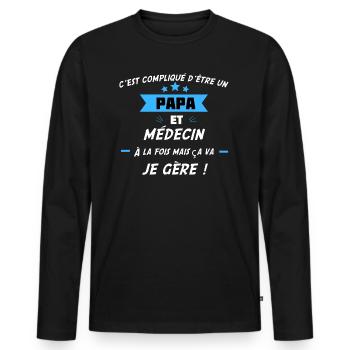 compliqué d'etre papa & medecin - T-shirt manches longues Premium bio Homme - noir - Devant - Nico (187cm)