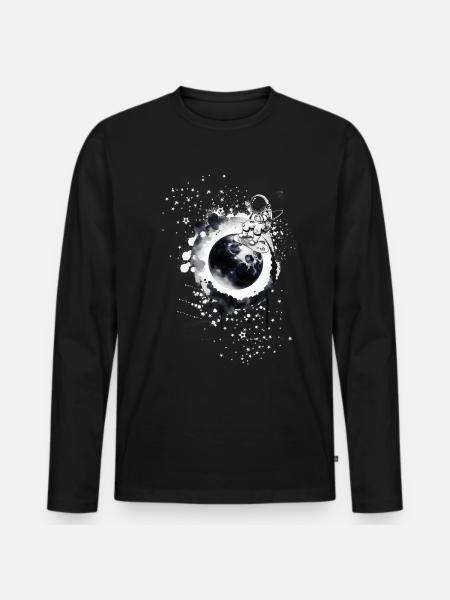 Moon,stars,astronaut,skater,skateboard - Men's Premium Organic Long Sleeve Shirt - black