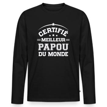 Fête Grand-Père - Certifié Meilleur Papou du Monde - T-shirt manches longues Premium bio Homme - noir - Devant - Nico (187cm)