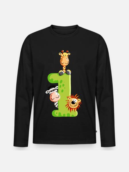 First Birthday - One - Number - Animals - Men's Premium Organic Long Sleeve Shirt - black