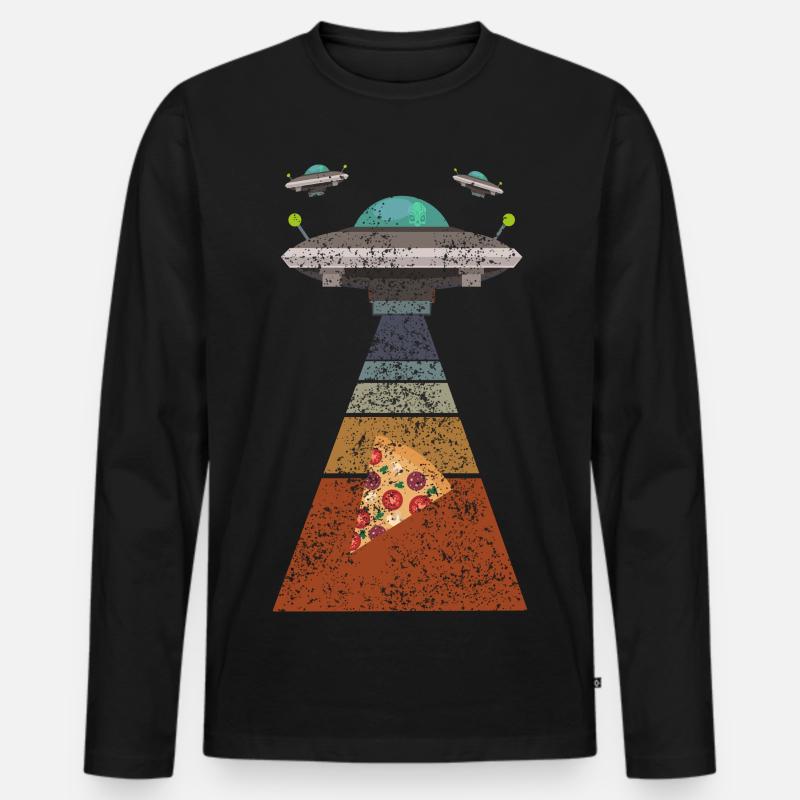 Pizza Ufo - Männer Premium Bio Langarmshirt - Schwarz