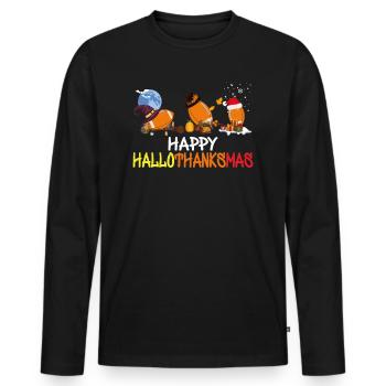 Funny Football Happy Hallothanksmas - Men's Premium Organic Long Sleeve Shirt - black - Front - Nico (187cm)