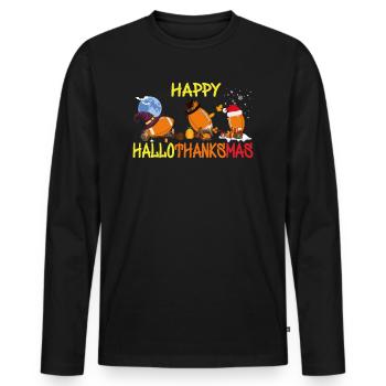 Funny football Happy Hallothanksmas - Men's Premium Organic Long Sleeve Shirt - black - Front - Nico (187cm)