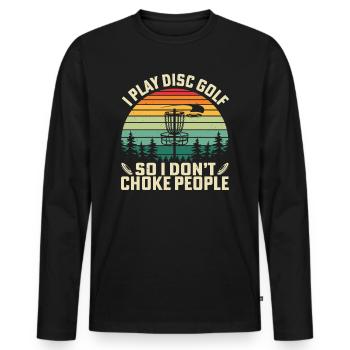 Je joue au disc golf pour ne pas étouffer les gens - T-shirt manches longues Premium bio Homme - noir - Devant - Nico (187cm)
