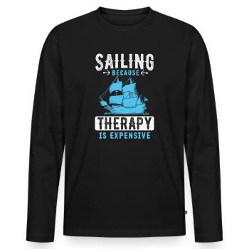 Sailing Because Therapy Is Expensive - Männer Premium Bio Langarmshirt - Schwarz - Vorne - Nico (187cm)