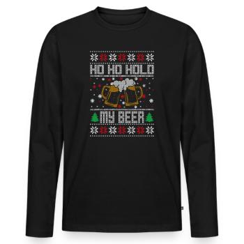 Funny Ugly Christmas Sweater Men Ho Ho Hold My - Männer Premium Bio Langarmshirt - Schwarz - Vorne - Nico (187cm)