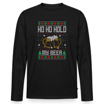 Funny Ugly Christmas Sweater Men Ho Ho Hold My - Men's Premium Organic Long Sleeve Shirt - black - Front - Nico (187cm)