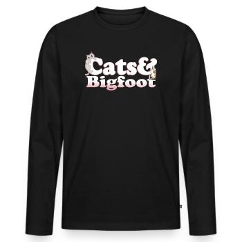 Cute Kawaii Cats And Bigfoot Women's Cat and - Men's Premium Organic Long Sleeve Shirt - black - Front - Nico (187cm)