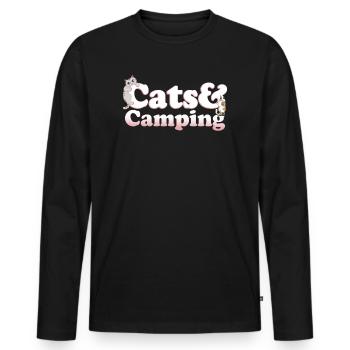 Cute Kawaii Cats And Camping Women's Cat and - Men's Premium Organic Long Sleeve Shirt - black - Front - Nico (187cm)