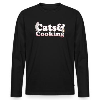 Cute Kawaii Cats And Cooking Women's Cat and - Men's Premium Organic Long Sleeve Shirt - black - Front - Nico (187cm)