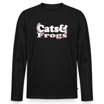 Cute Kawaii Cats And Frogs Women's Cat and Frogs - Männer Premium Bio Langarmshirt - Schwarz - Vorne - Nico (187cm)