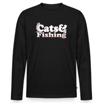 Chats mignons de Kawaii et chat de femmes de pêche et - T-shirt manches longues Premium bio Homme - noir - Devant - Nico (187cm)