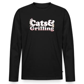 Cute Kawaii Cats And Grilling Women's Cat and - Men's Premium Organic Long Sleeve Shirt - black - Front - Nico (187cm)