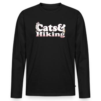 Cute Kawaii Cats And Hiking Women's Cat and Hiking - Men's Premium Organic Long Sleeve Shirt - black - Front - Nico (187cm)