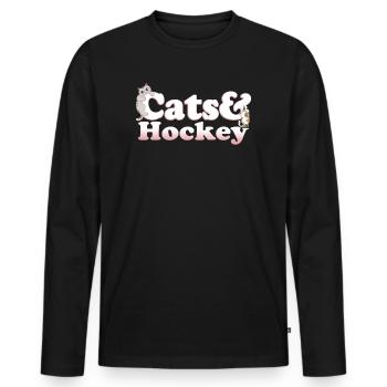 Cute Kawaii Cats And Hockey Women's Cat and Hockey - Männer Premium Bio Langarmshirt - Schwarz - Vorne - Nico (187cm)