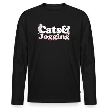 Cute Kawaii Cats And Jogging Women's Cat and - Männer Premium Bio Langarmshirt - Schwarz - Vorne - Nico (187cm)