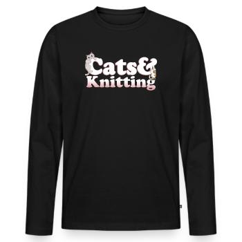 Cute Kawaii Cats And Knitting Women's Cat and - Männer Premium Bio Langarmshirt - Schwarz - Vorne - Nico (187cm)