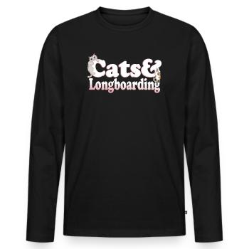 Chats Kawaii mignons et chat et longboard pour femmes - T-shirt manches longues Premium bio Homme - noir - Devant - Nico (187cm)