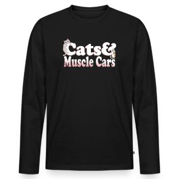 Cute Kawaii Cats And Muscle Cars Chat pour femme et - T-shirt manches longues Premium bio Homme - noir - Devant - Nico (187cm)