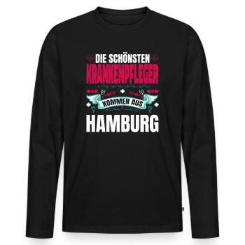 Die Schönsten Krankenpfleger Kommen Aus Hamburg - Männer Premium Bio Langarmshirt - Schwarz - Vorne - Nico (187cm)