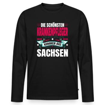 Die Schönsten Krankenpfleger Kommen Aus Sachsen - Männer Premium Bio Langarmshirt - Schwarz - Vorne - Nico (187cm)