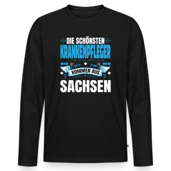 Die Schönsten Krankenpfleger Kommen Aus Sachsen - Männer Premium Bio Langarmshirt - Schwarz - Vorne - Nico (187cm)