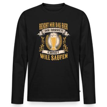 Reicht Mir Das Bier Ernst Saufen Namen - Männer Premium Bio Langarmshirt - Schwarz - Vorne - Nico (187cm)