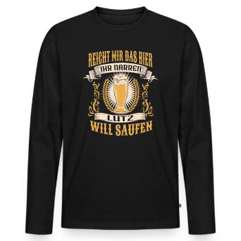Reicht Mir Das Bier Lutz Saufen Namen - Männer Premium Bio Langarmshirt - Schwarz - Vorne - Nico (187cm)