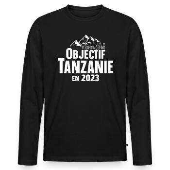 Tanzanie Kilimandjaro 2023 Montagne Afrique - T-shirt manches longues Premium bio Homme - noir - Devant - Nico (187cm)