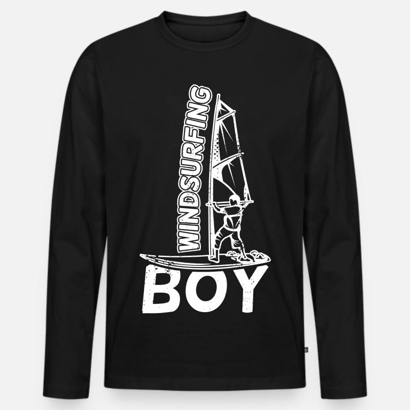 Lustiger Windsurfer Junge - Männer Premium Bio Langarmshirt - Schwarz