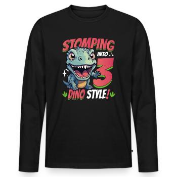 T-Rex Turning 3 Stomping into 3rd Dino Style Bday - Men's Premium Organic Long Sleeve Shirt - black - Front - Nico (187cm)
