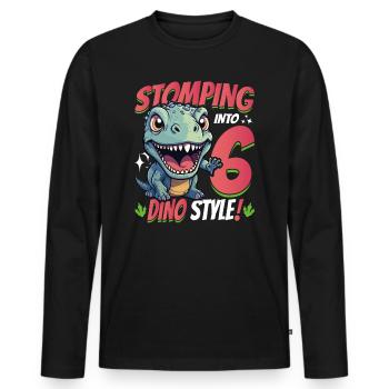 T-Rex Turning 6: Stomping into 6th Dino Style Bday - Men's Premium Organic Long Sleeve Shirt - black - Front - Nico (187cm)