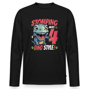 T-Rex Turning 4 Stomping into 4th Dino Style Bday - Men's Premium Organic Long Sleeve Shirt - black - Front - Nico (187cm)