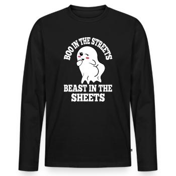 Boo In The Streets Beast In The Sheets Playful - Men's Premium Organic Long Sleeve Shirt - black - Front - Nico (187cm)