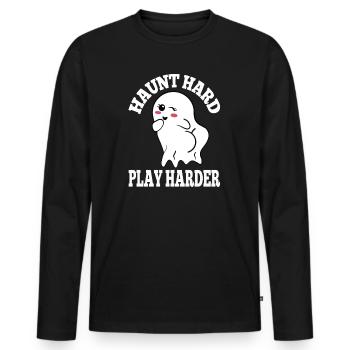 aunted Hard Play Tee Spirited Fun Festive - T-shirt manches longues Premium bio Homme - noir - Devant - Nico (187cm)