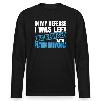 Pour ma défense, je n’ai pas été supervisé en jouant - T-shirt manches longues Premium bio Homme - noir - Devant - Nico (187cm)